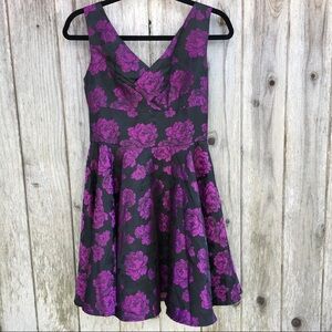 Iska London Royal Purple Jacquard Floral A-Line Sleeveless Dress